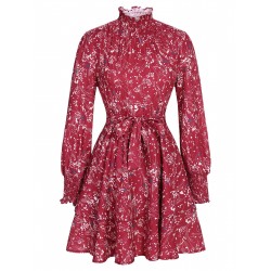 Plus Size Wine Red  Ruffles Floral Dress