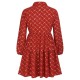 Plus Size Red  Lapel Plaid Dress