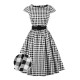 Plus Size Black  Gingham Plaid Belted Swing Dress