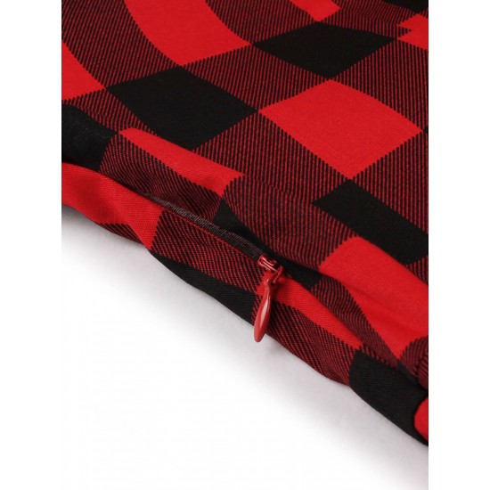 Plus Size Red & Black  Plaid Lapel Dress With Belt