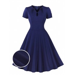 Plus Size Dark Blue  Keyhole Swing Dress