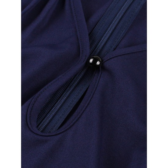 Plus Size Dark Blue  Keyhole Swing Dress