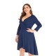 Plus Size  Solid Pleated Long Sleeved Dress