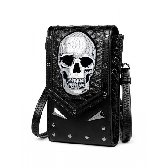 Black Halloween Embroidered Skull Bag