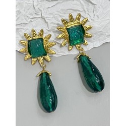  Emerald Gold Trim Alloy Earrings