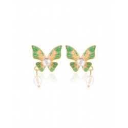 Green Butterfly Pearl Earrings