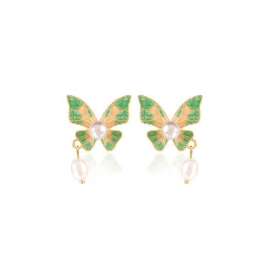 Green Butterfly Pearl Earrings