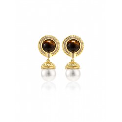 Dark Brown  Round Pearl Earrings