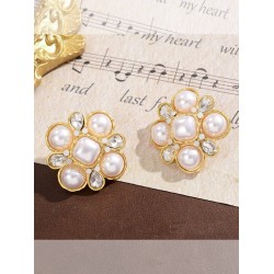 Pearl Flower Diamond Stud Earrings