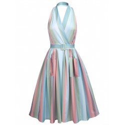 Rainbow  Stripe Pocket Swing Dress