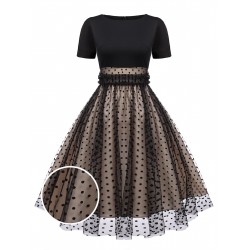 Black  Polka Dot Swing Vintage Dress