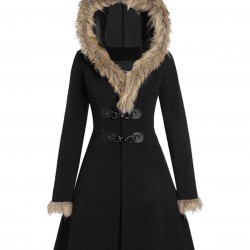  Solid Buckle Fur Trimmed Coat