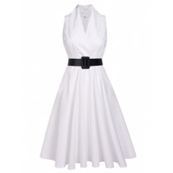 White  Halter Belted Swing Dress