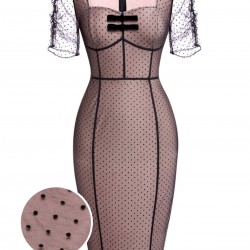 Pink  Polka Dot Mesh Pencil Dress