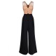 Black  Polka Dot Patchwork Belt Jumpsuit