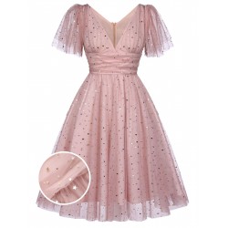 Pink  Star Sequin Lace Swing Dress