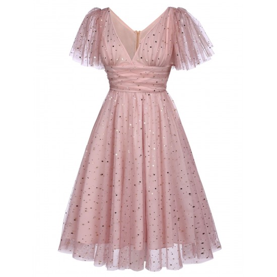 Pink  Star Sequin Lace Swing Dress