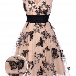 Nude  Lace Butterfly Swing Vintage Dress