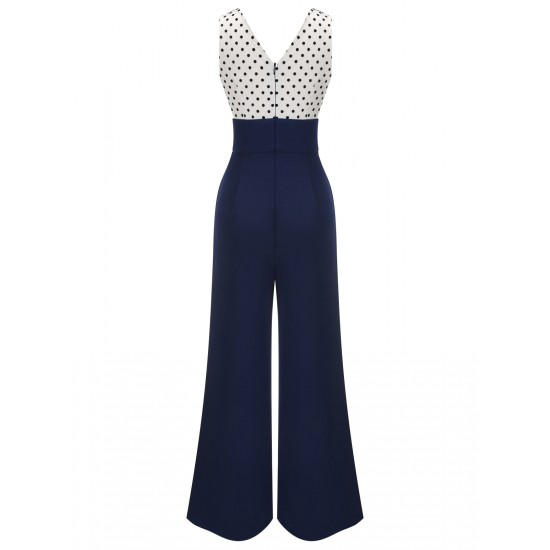  Polka Dot Patchwork Button Jumpsuit