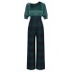 Pre-Sale Green  Plaid Patchwork Puff Jumpsuit