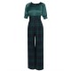 Pre-Sale Green  Plaid Patchwork Puff Jumpsuit