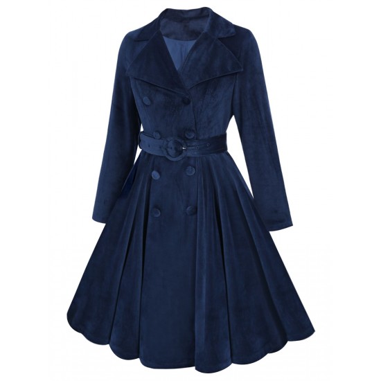 Navy Blue  Velvet Long Coat