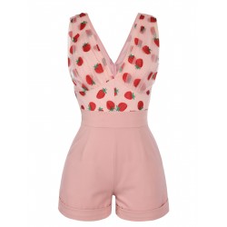 Strawberry Pink  Patchwork Lace Romper