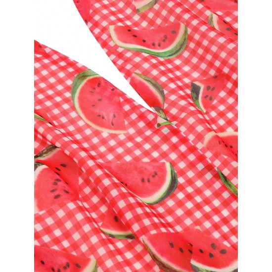 Watermelon Red  Halter Patchwork Romper