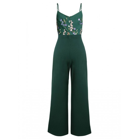 Green  3D Floral Strap Patchwork Jumpsuit