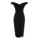 2PCS Black  Solid Dress & Plush Cape