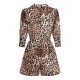 2PCS  Leopard Lapel Romper & Khaki Skirt