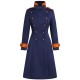 Navy Blue  Patchwork Button Coat