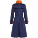 Navy Blue  Patchwork Button Coat