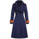 Navy Blue  Patchwork Button Coat