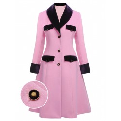 Pink  Velvet Patchwork Button Coat