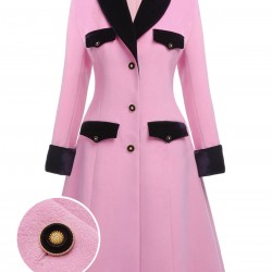 Pink  Velvet Patchwork Button Coat