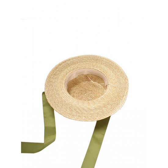  Green Ribbon Raffia Sun Hat