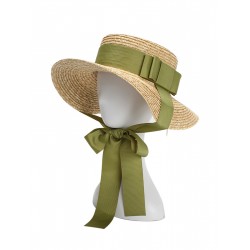  Green Ribbon Raffia Sun Hat