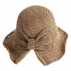  Solid Bowknot Raffia Sun Hat