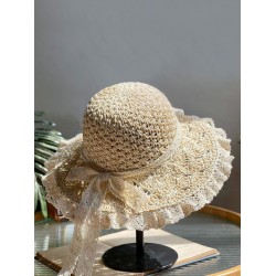 Beige Hand-made Lace Bow Sun Hat