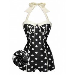 Black  Polka Dots Halter Swimsuit