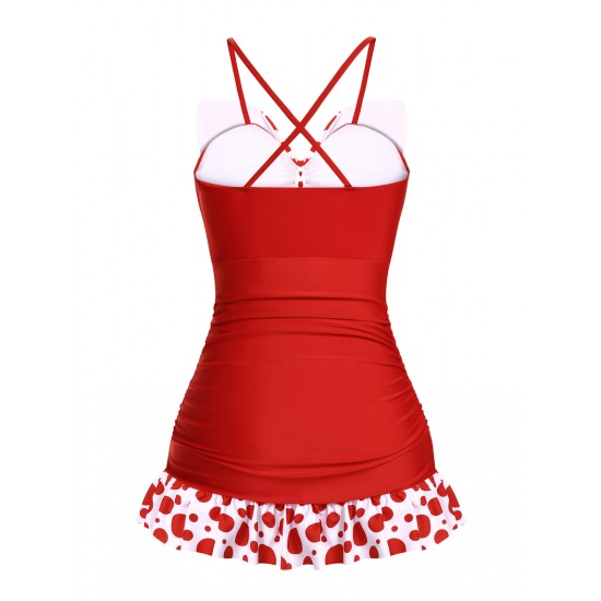  Polka Dot Bowknot Patchwork Swimsuit