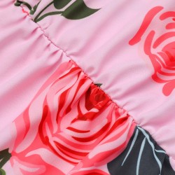 Pink  Roses Halter Belt Swimsuit