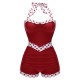 Red  Halter Patchwork One-piece Swimsuit