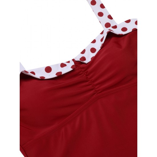 Red  Halter Patchwork One-piece Swimsuit