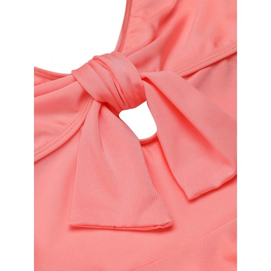 Pink  Bow Halter One-piece Swimsuit