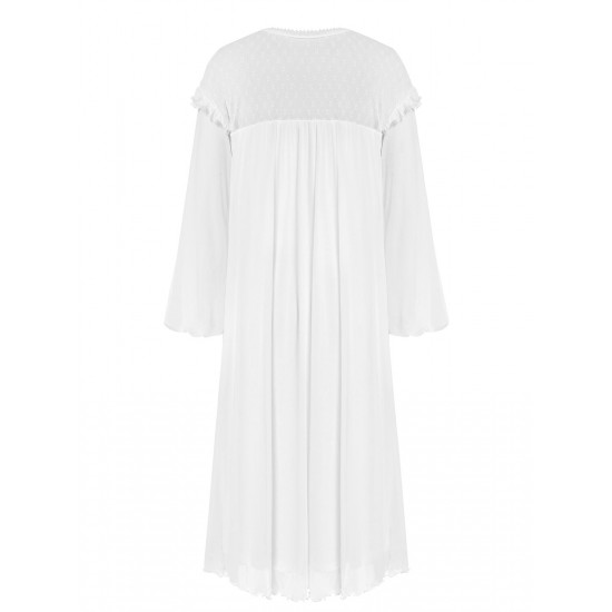 White  Solid Lantern Sleeve Nightgown