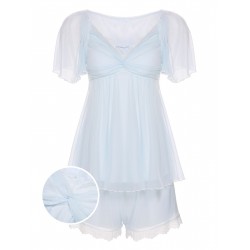 2PCS Light Blue  Knot Lace Sleepwear