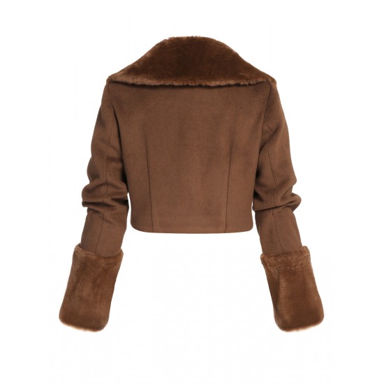 Brown   Fur Collar Bolero Jacket