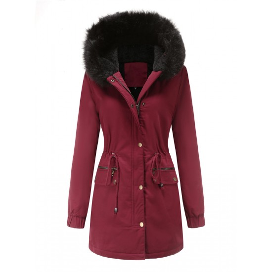  Solid Zipper Fur Trimmed Coat